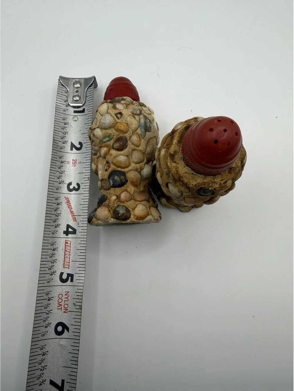 Vintage Florida Seashell Covered Glass Salt & Pepper Shakers Beach Retro